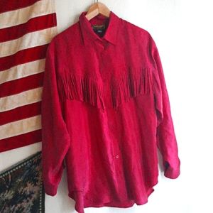 80s Red Silk Fringe Western Shirt